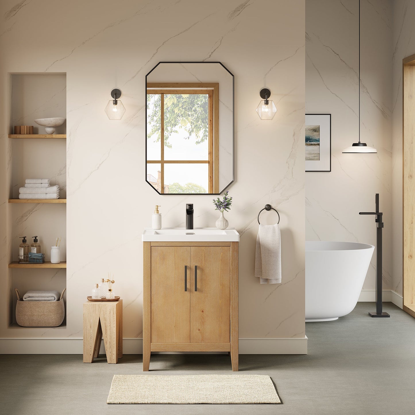Solara 24" Single Bathroom Vanity in Weathered Fir with White Ceramic Intergated Sink