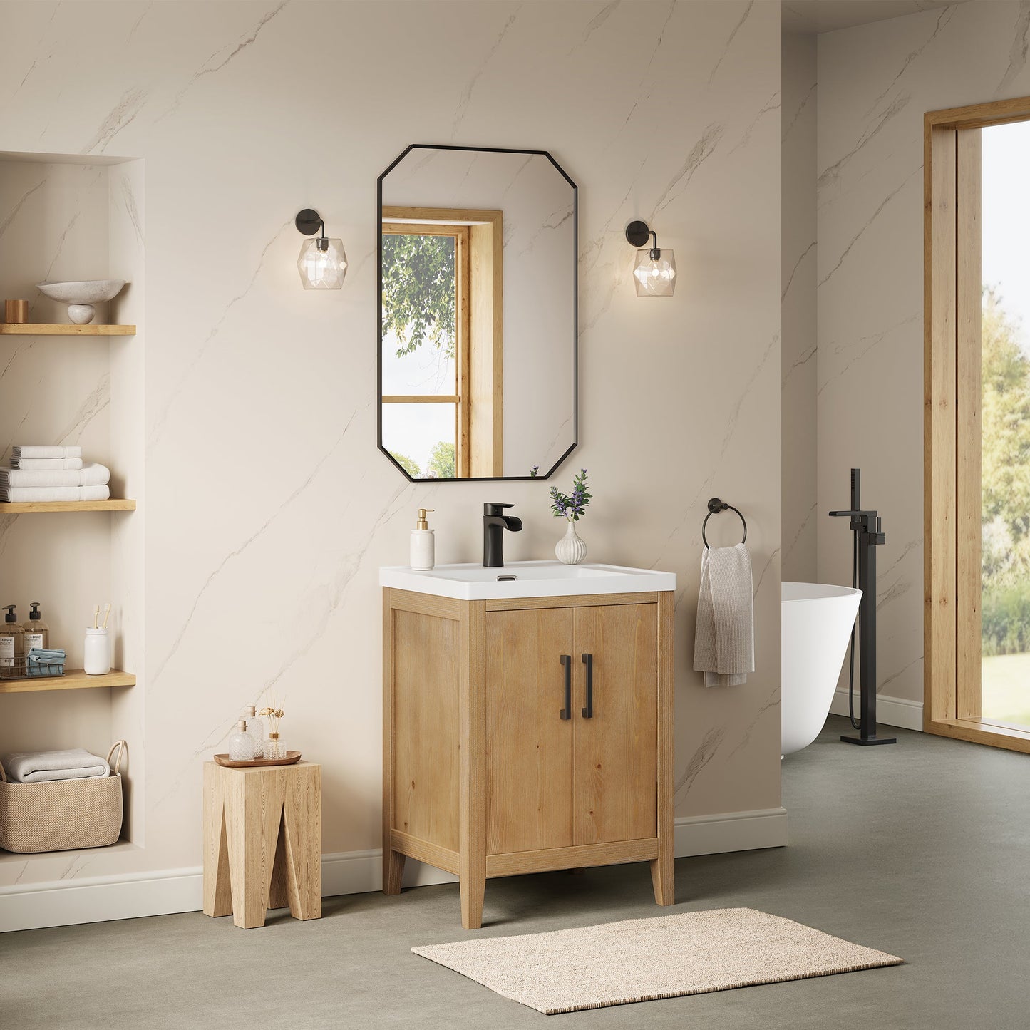 Solara 24" Single Bathroom Vanity in Weathered Fir with White Ceramic Intergated Sink