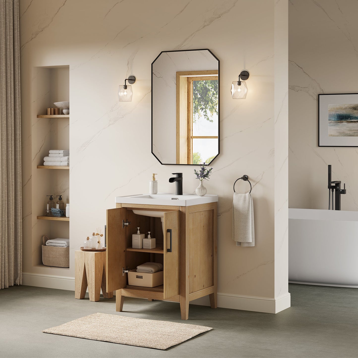 Solara 24" Single Bathroom Vanity in Weathered Fir with White Ceramic Intergated Sink