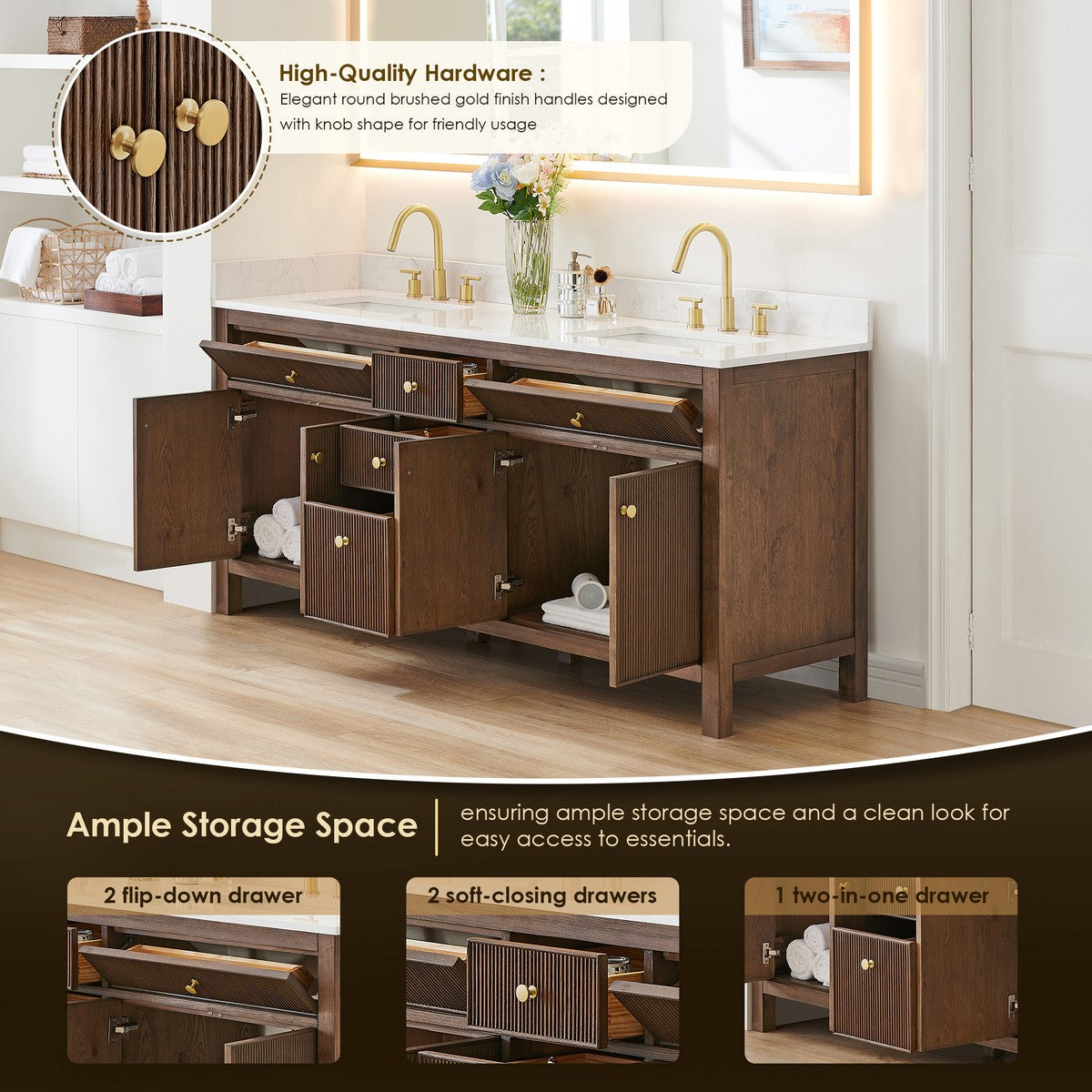 567072-BK-GW-NM Cerrito 72 Inch Freestanding Double Sink Bathroom Vanity