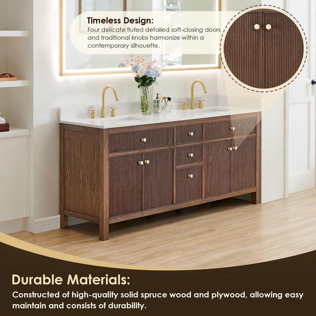 567072-BK-GW-NM Cerrito 72 Inch Freestanding Double Sink Bathroom Vanity