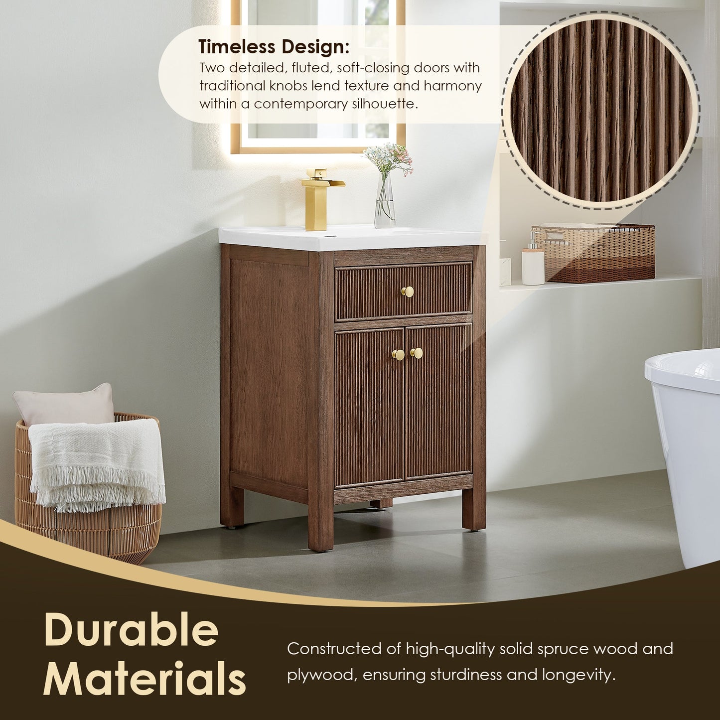 Cerrito 24" Single Bathroom Vanity with White Ceramic Integrated Sink