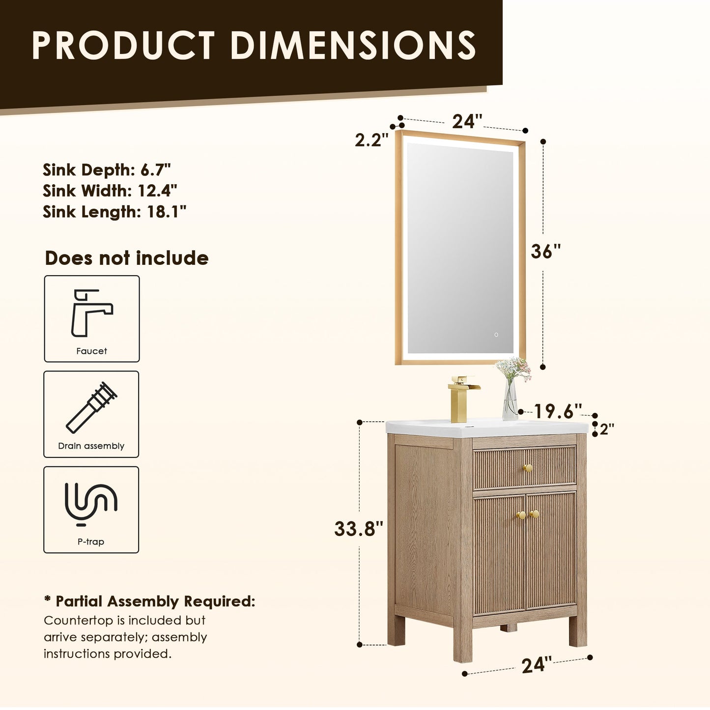 Cerrito 24" Single Bathroom Vanity with White Ceramic Integrated Sink