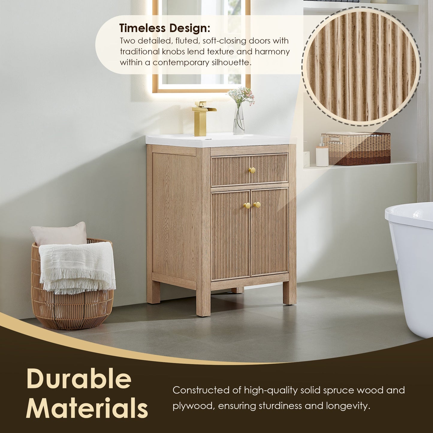 Cerrito 24" Single Bathroom Vanity with White Ceramic Integrated Sink