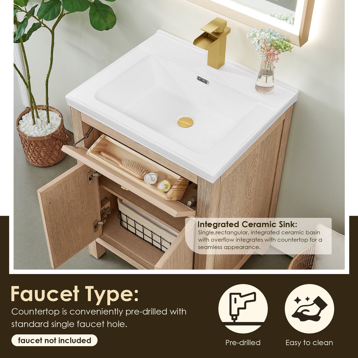Cerrito 24" Single Bathroom Vanity with White Ceramic Integrated Sink