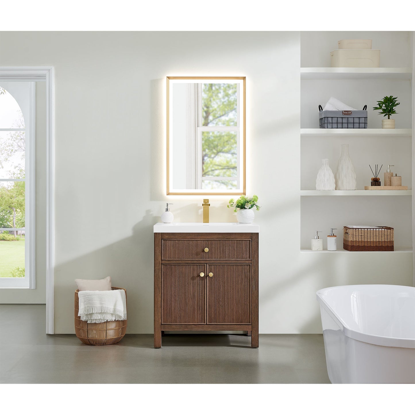 Cerrito 30" Single Bathroom Vanity with White Engineered Stone Integrated Sink