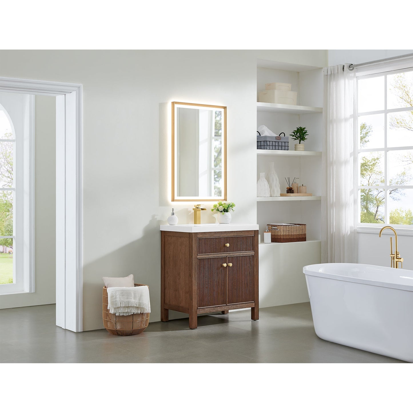 Cerrito 30" Single Bathroom Vanity with White Engineered Stone Integrated Sink