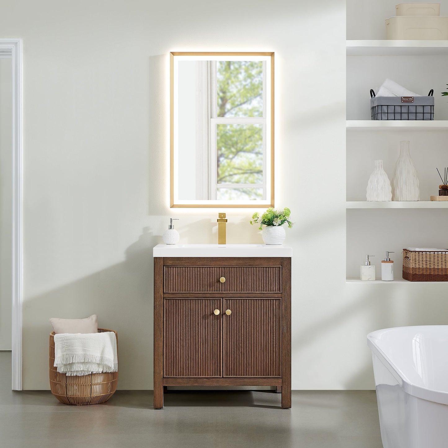 Cerrito 30" Single Bathroom Vanity with White Engineered Stone Integrated Sink