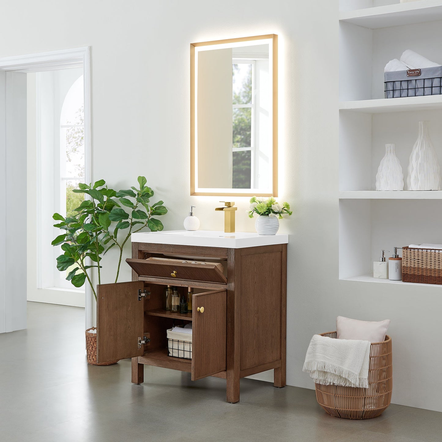 Cerrito 30" Single Bathroom Vanity with White Engineered Stone Integrated Sink