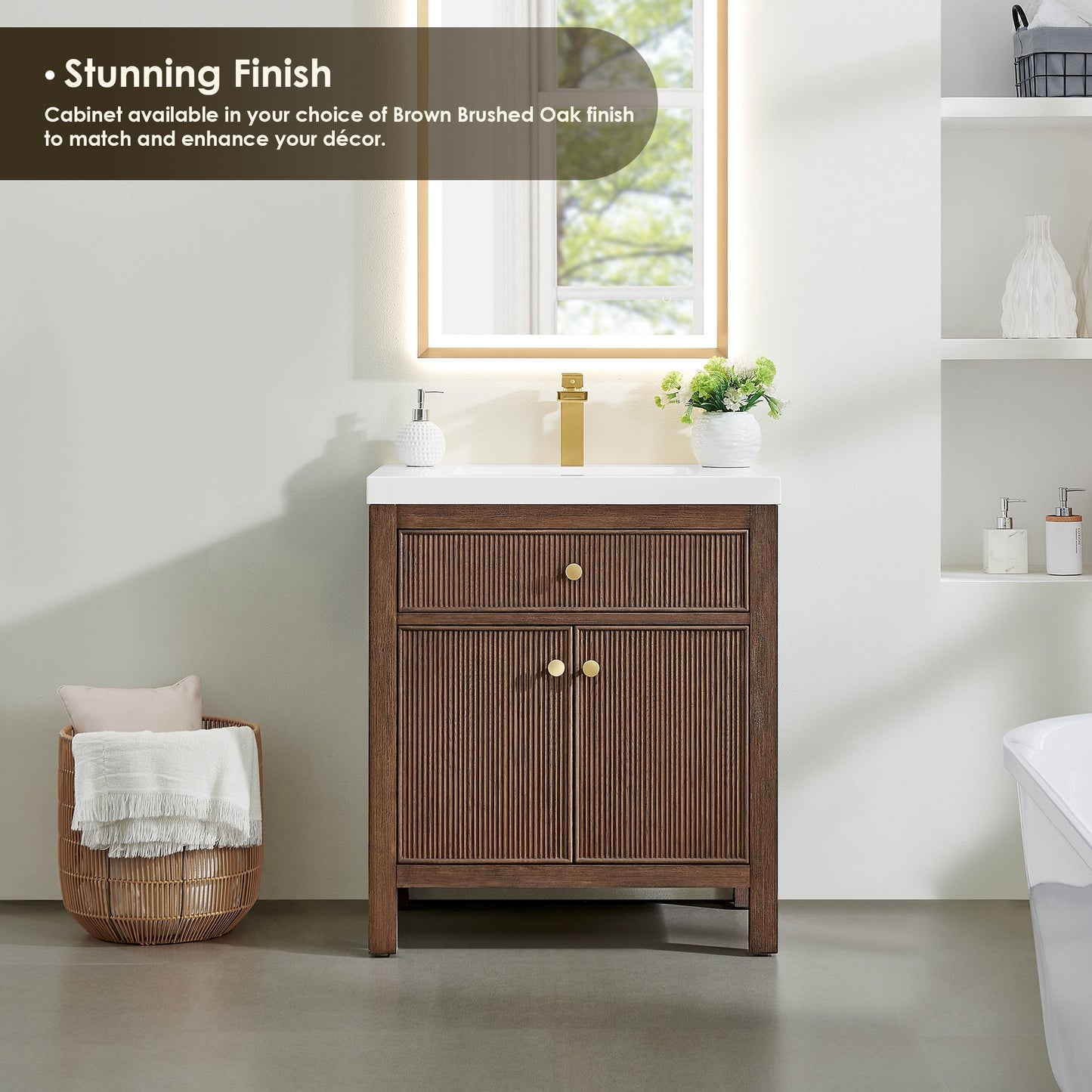 Cerrito 30" Single Bathroom Vanity with White Engineered Stone Integrated Sink