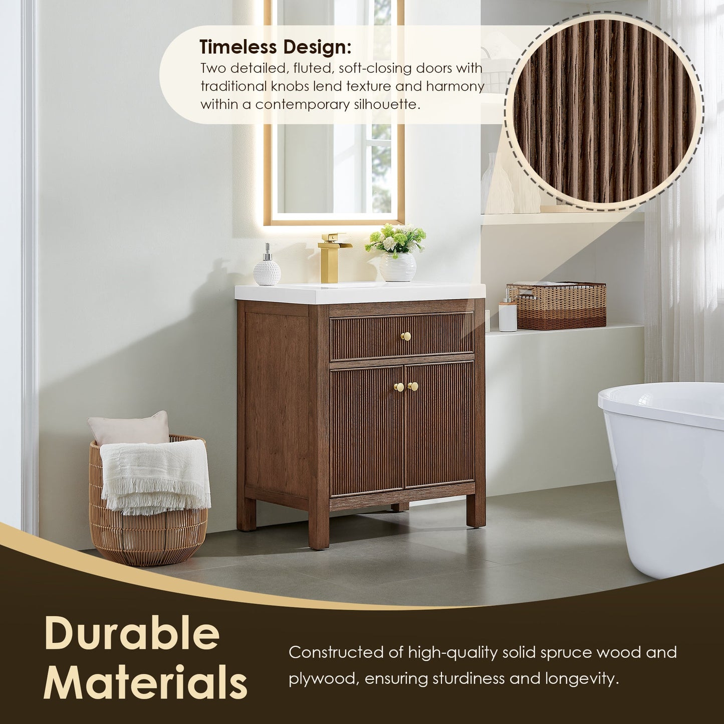 Cerrito 30" Single Bathroom Vanity with White Engineered Stone Integrated Sink