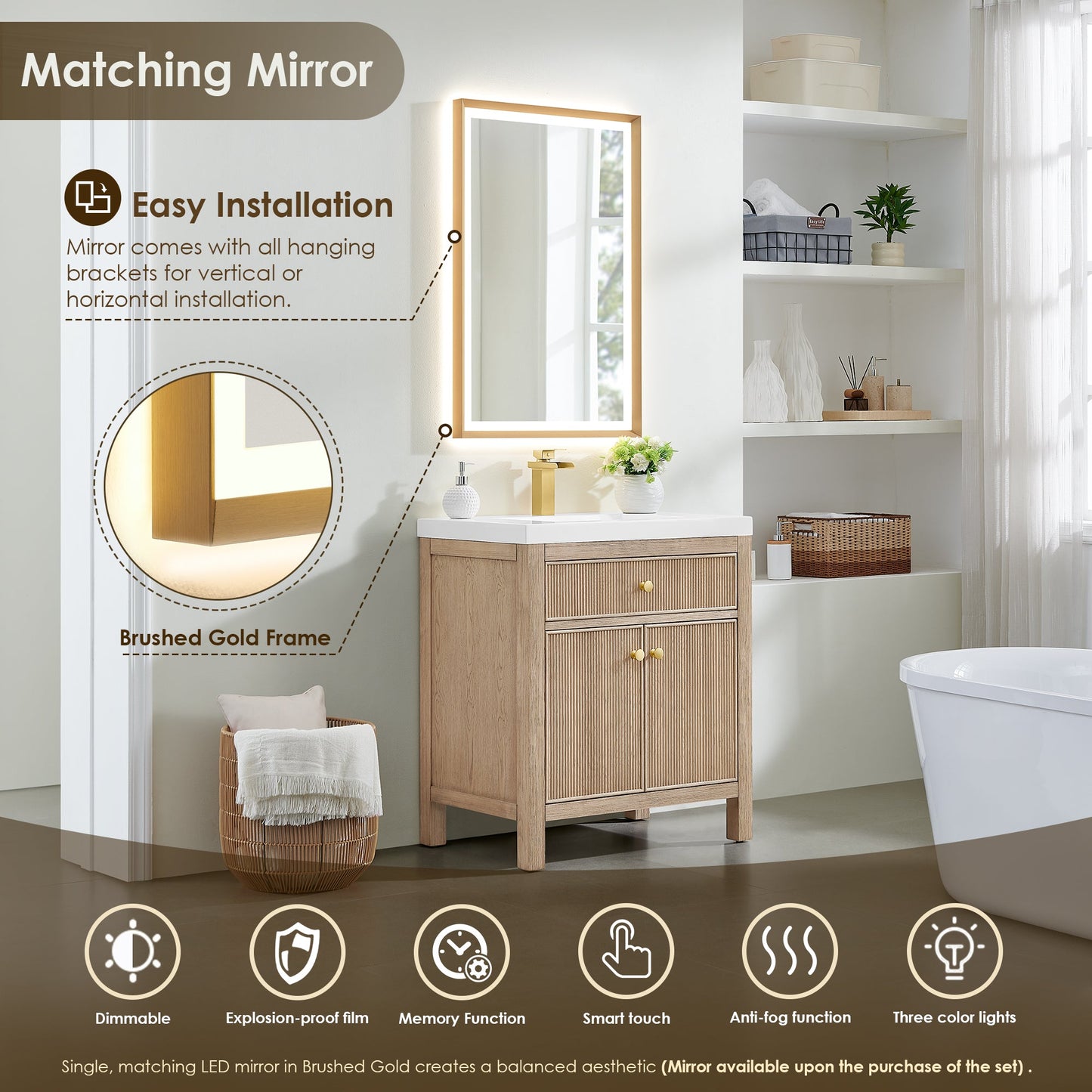 Cerrito 30" Single Bathroom Vanity with White Engineered Stone Integrated Sink