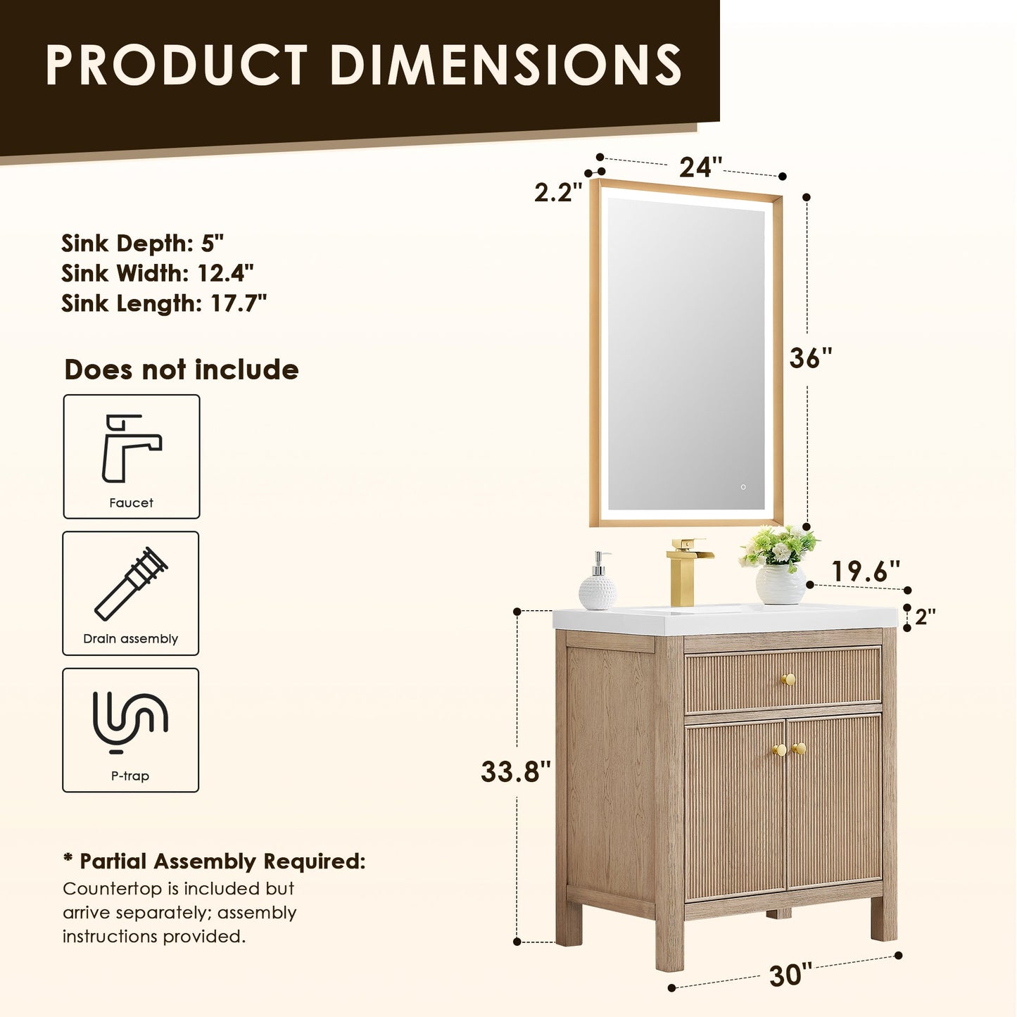 Cerrito 30" Single Bathroom Vanity with White Engineered Stone Integrated Sink