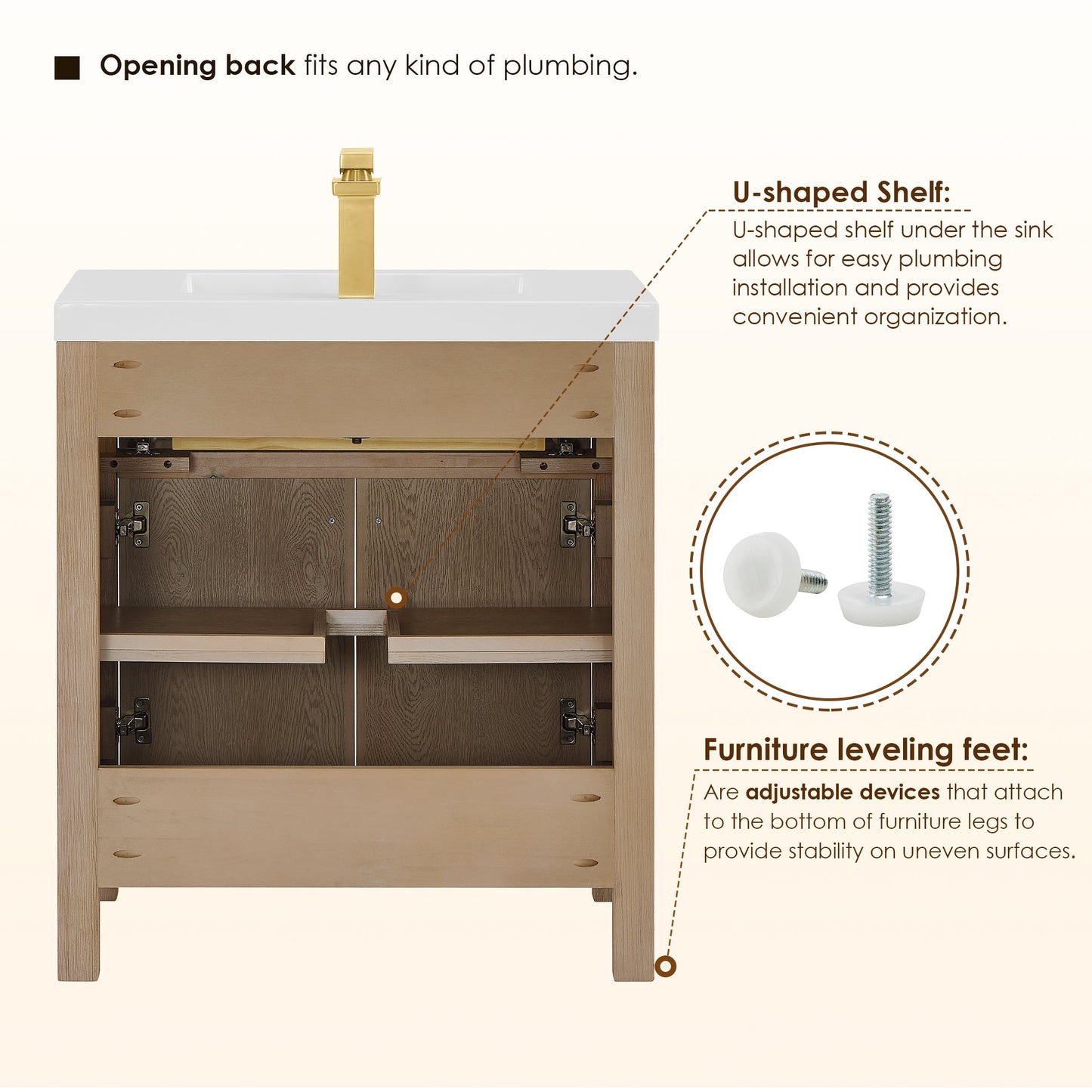 Cerrito 30" Single Bathroom Vanity with White Engineered Stone Integrated Sink