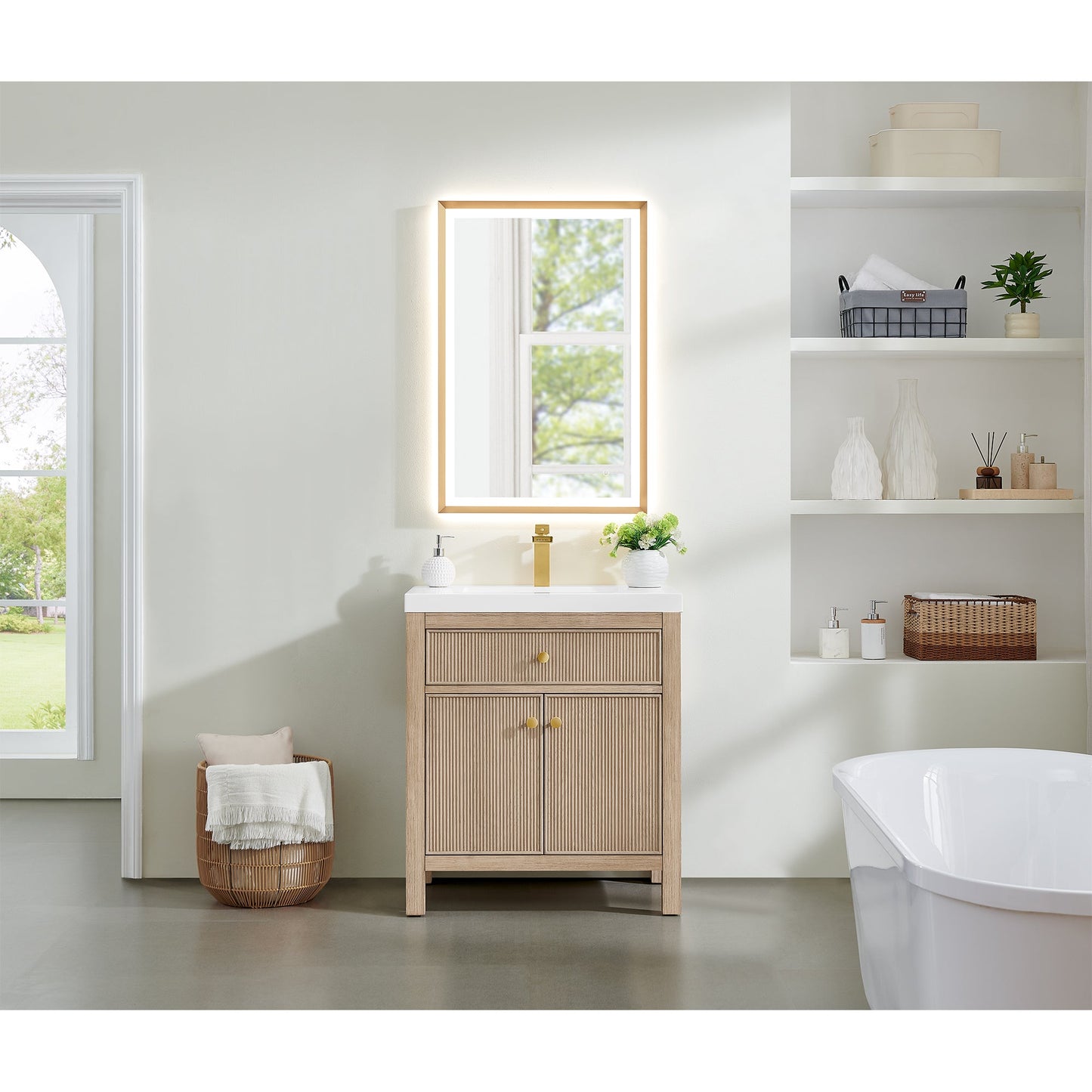 Cerrito 30" Single Bathroom Vanity with White Engineered Stone Integrated Sink