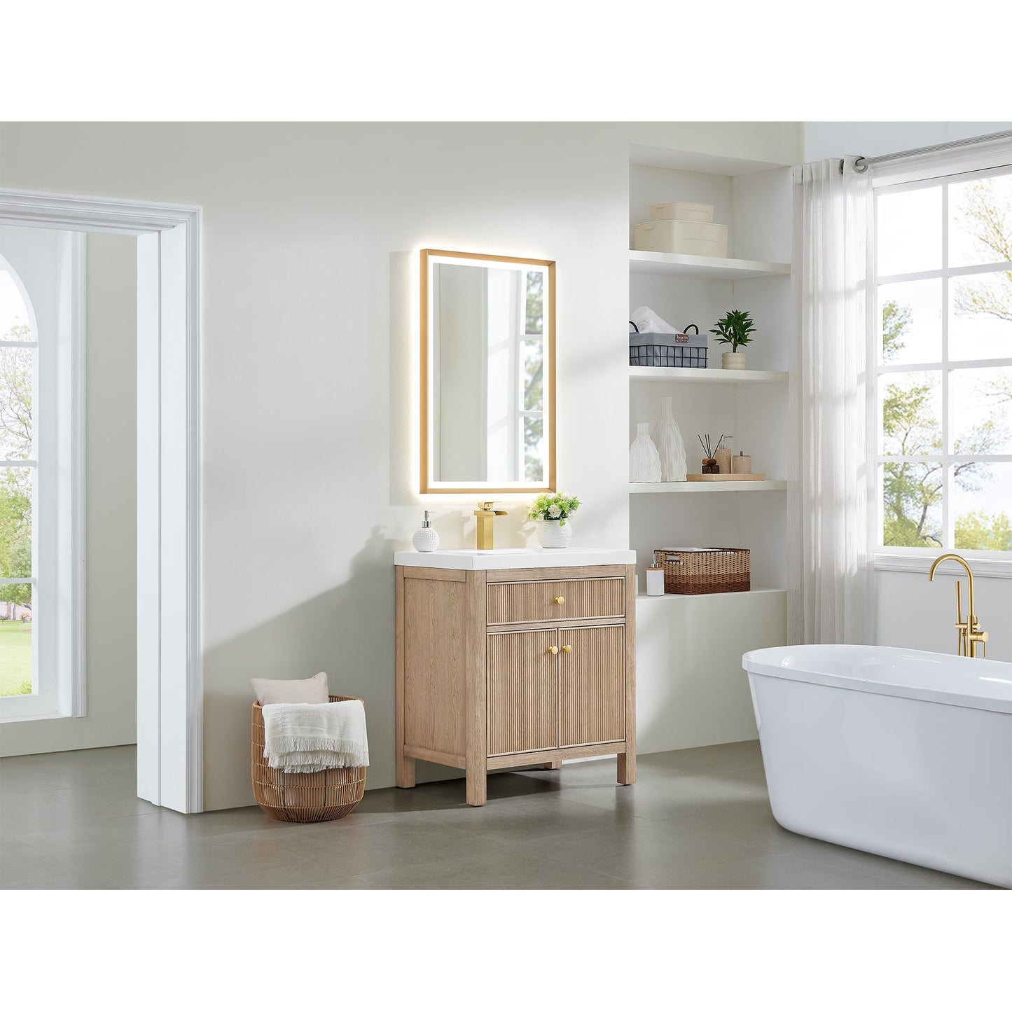 Cerrito 30" Single Bathroom Vanity with White Engineered Stone Integrated Sink