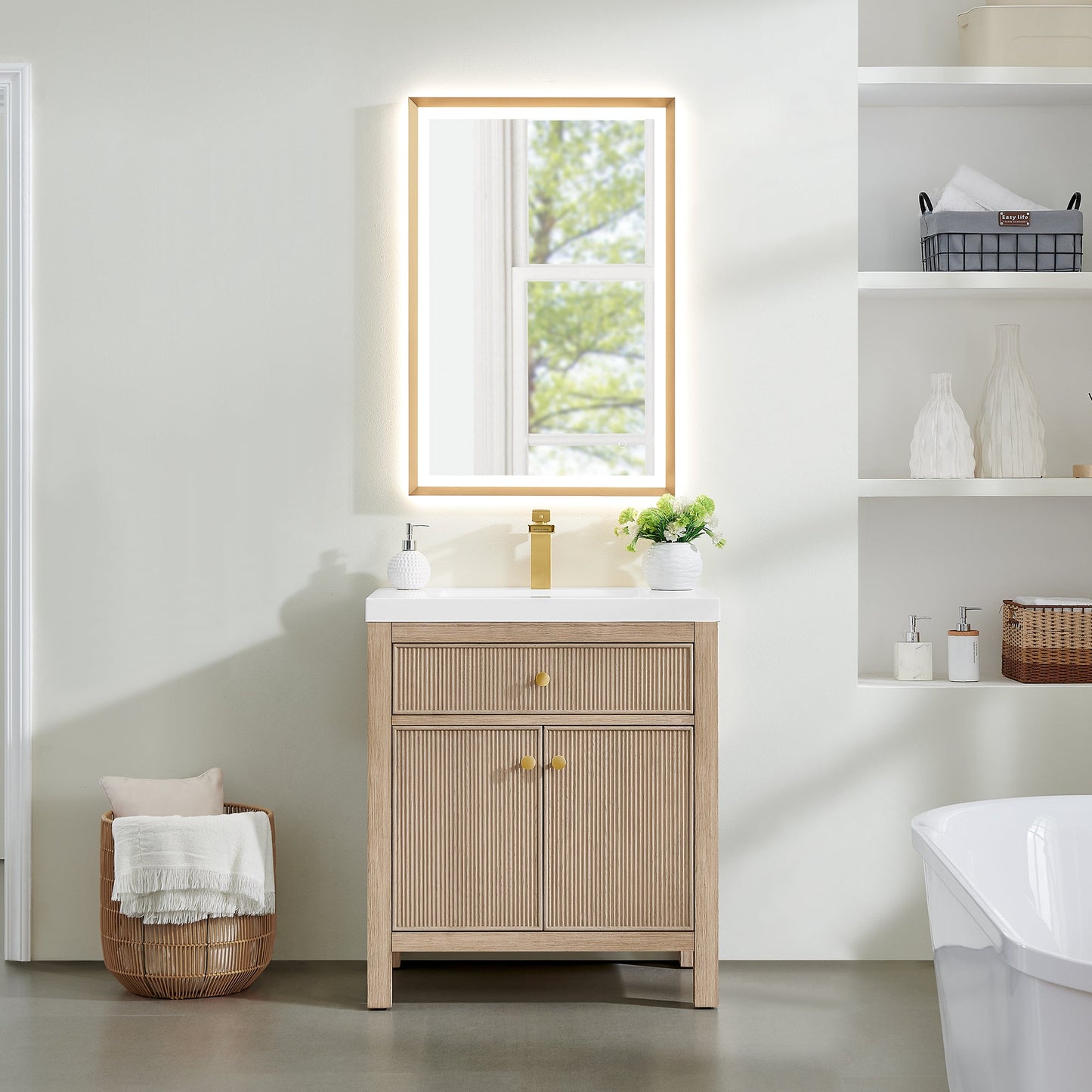 Cerrito 30" Single Bathroom Vanity with White Engineered Stone Integrated Sink