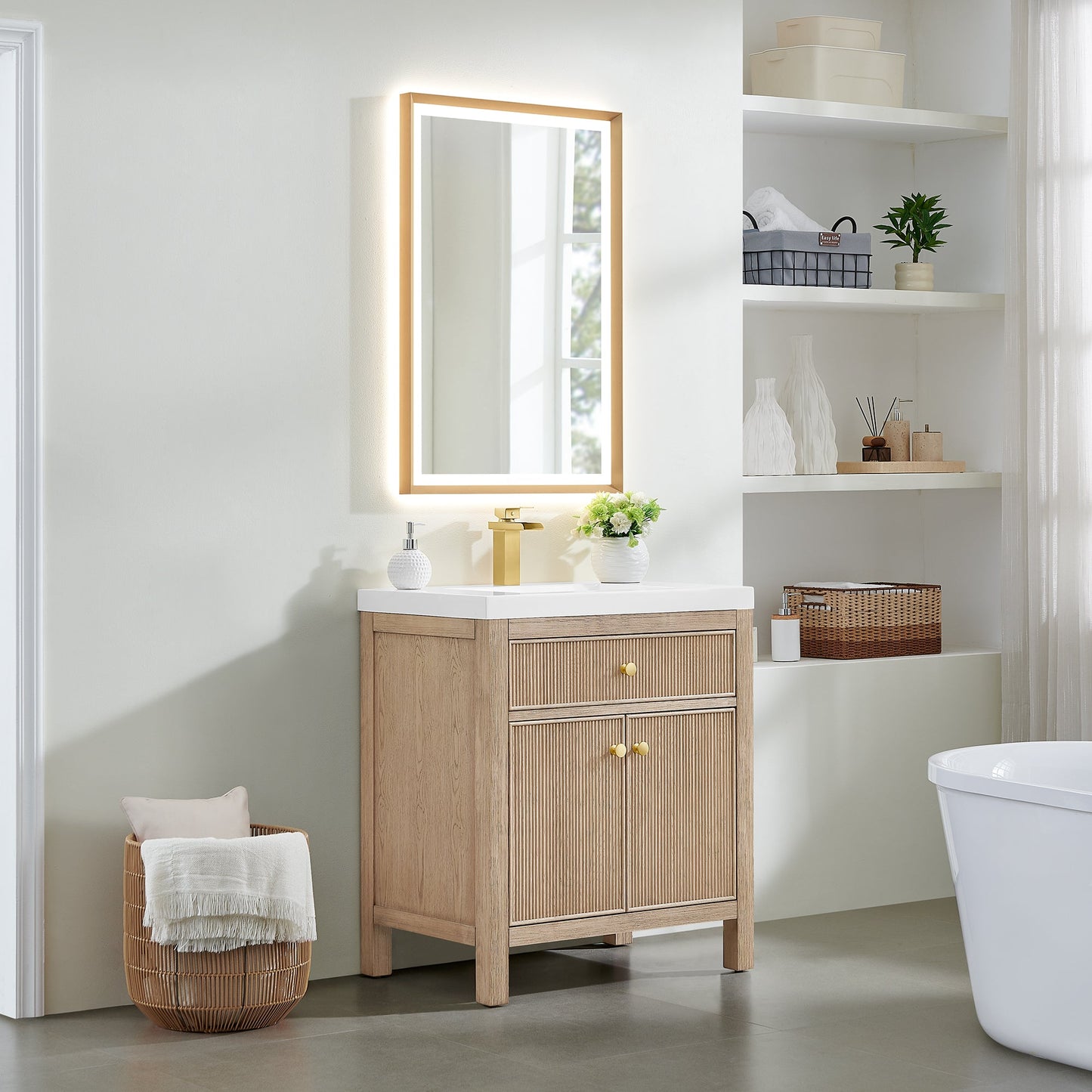 Cerrito 30" Single Bathroom Vanity with White Engineered Stone Integrated Sink