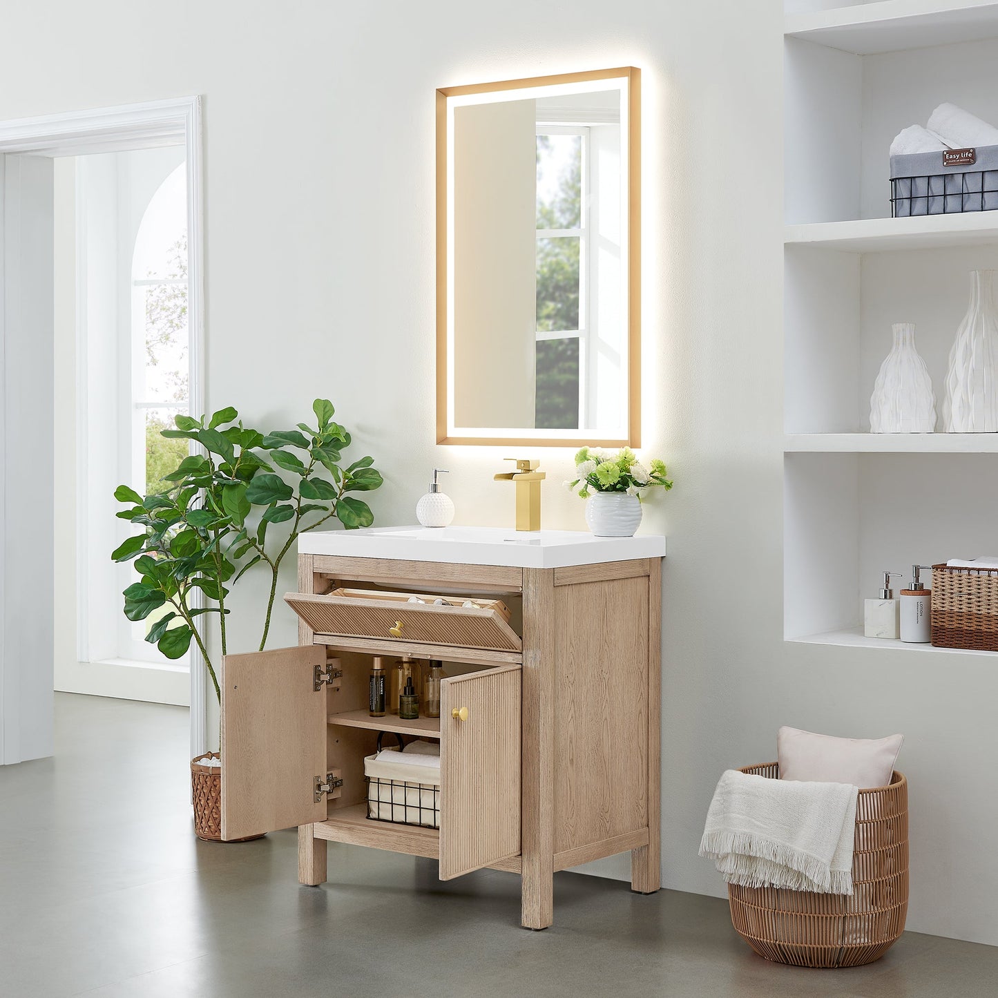 Cerrito 30" Single Bathroom Vanity with White Engineered Stone Integrated Sink