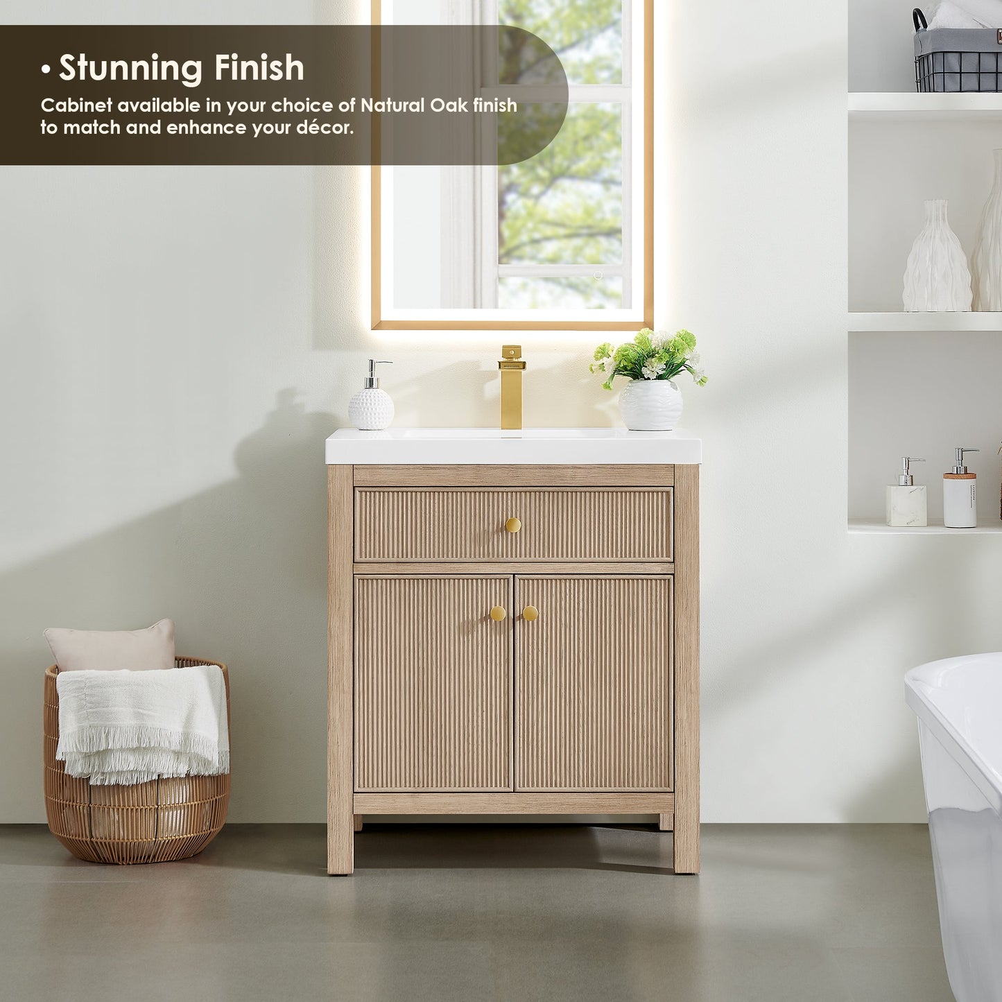 Cerrito 30" Single Bathroom Vanity with White Engineered Stone Integrated Sink
