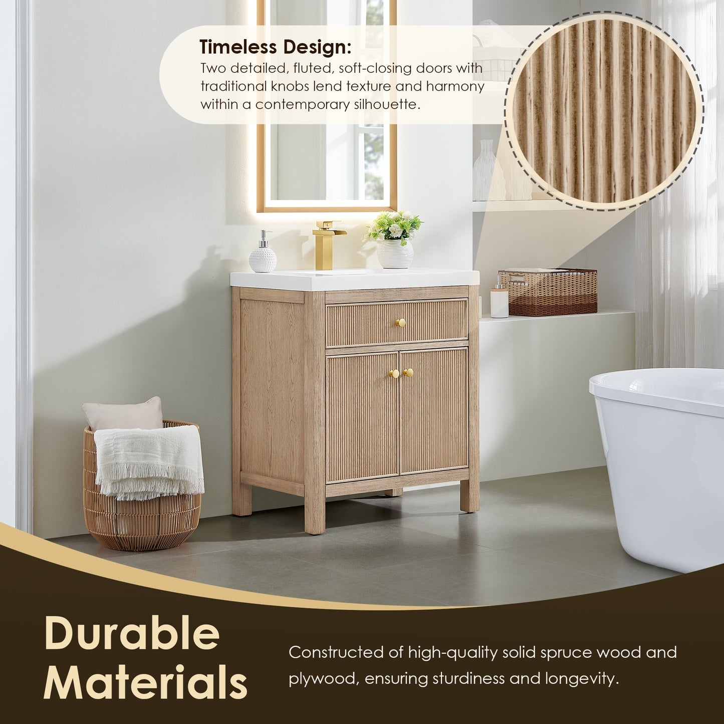 Cerrito 30" Single Bathroom Vanity with White Engineered Stone Integrated Sink