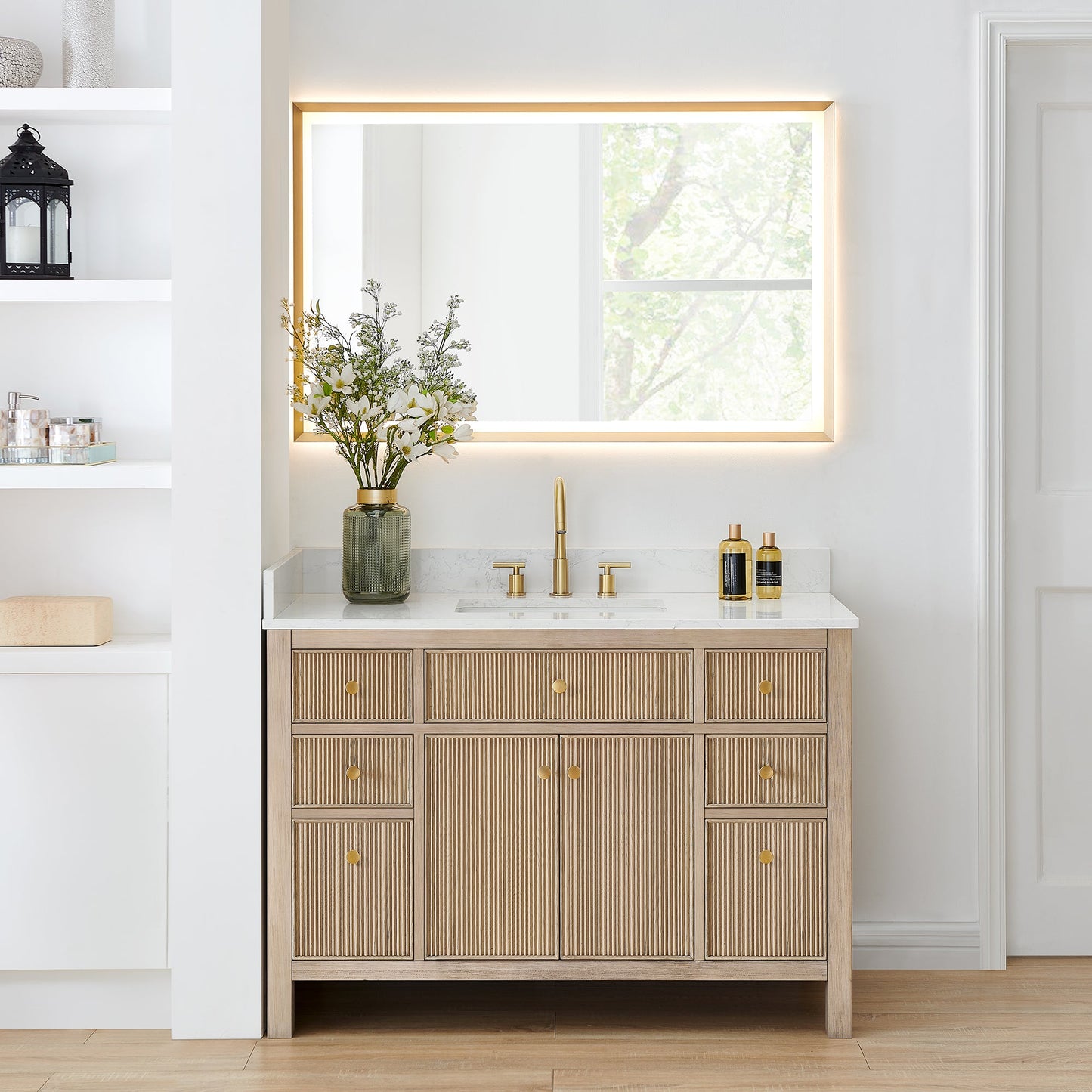 Cerrito 48" Single Bathroom Vanity with Grain White Engineered Stone Countertop
