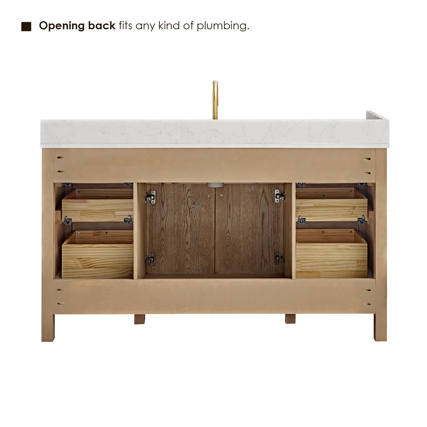 Cerrito 60" Single Bathroom Vanity with Grain White Engineered Stone Countertop