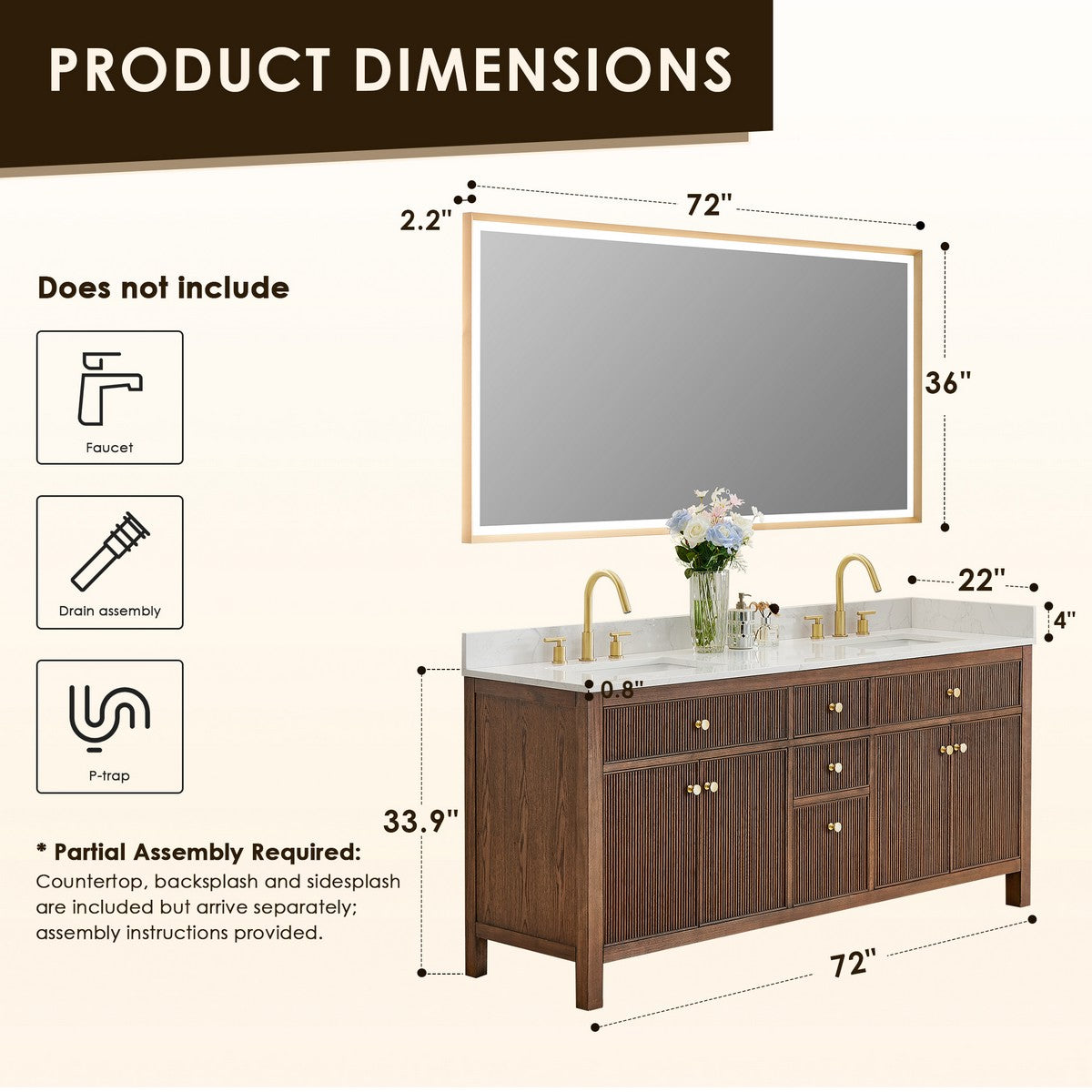 567072-BK-GW-NM Cerrito 72 Inch Freestanding Double Sink Bathroom Vanity