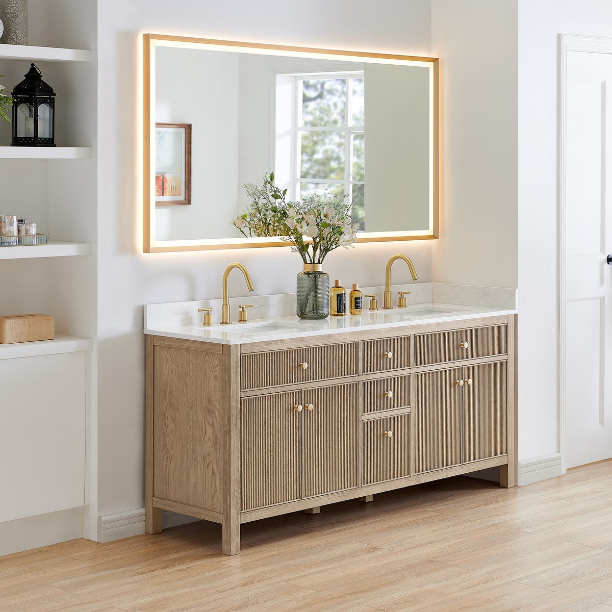 567072-BK-GW-NM Cerrito 72 Inch Freestanding Double Sink Bathroom Vanity