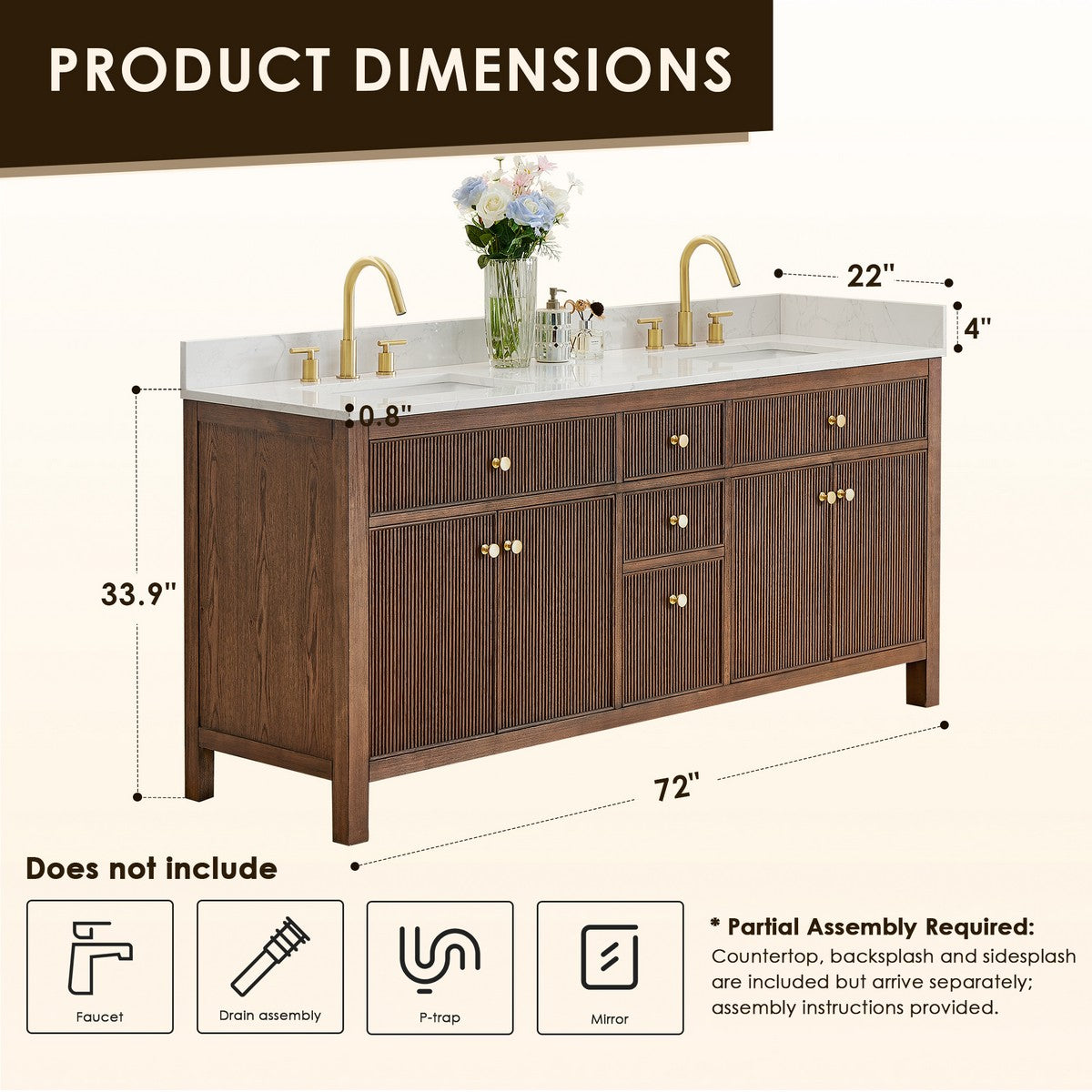 567072-BK-GW-NM Cerrito 72 Inch Freestanding Double Sink Bathroom Vanity