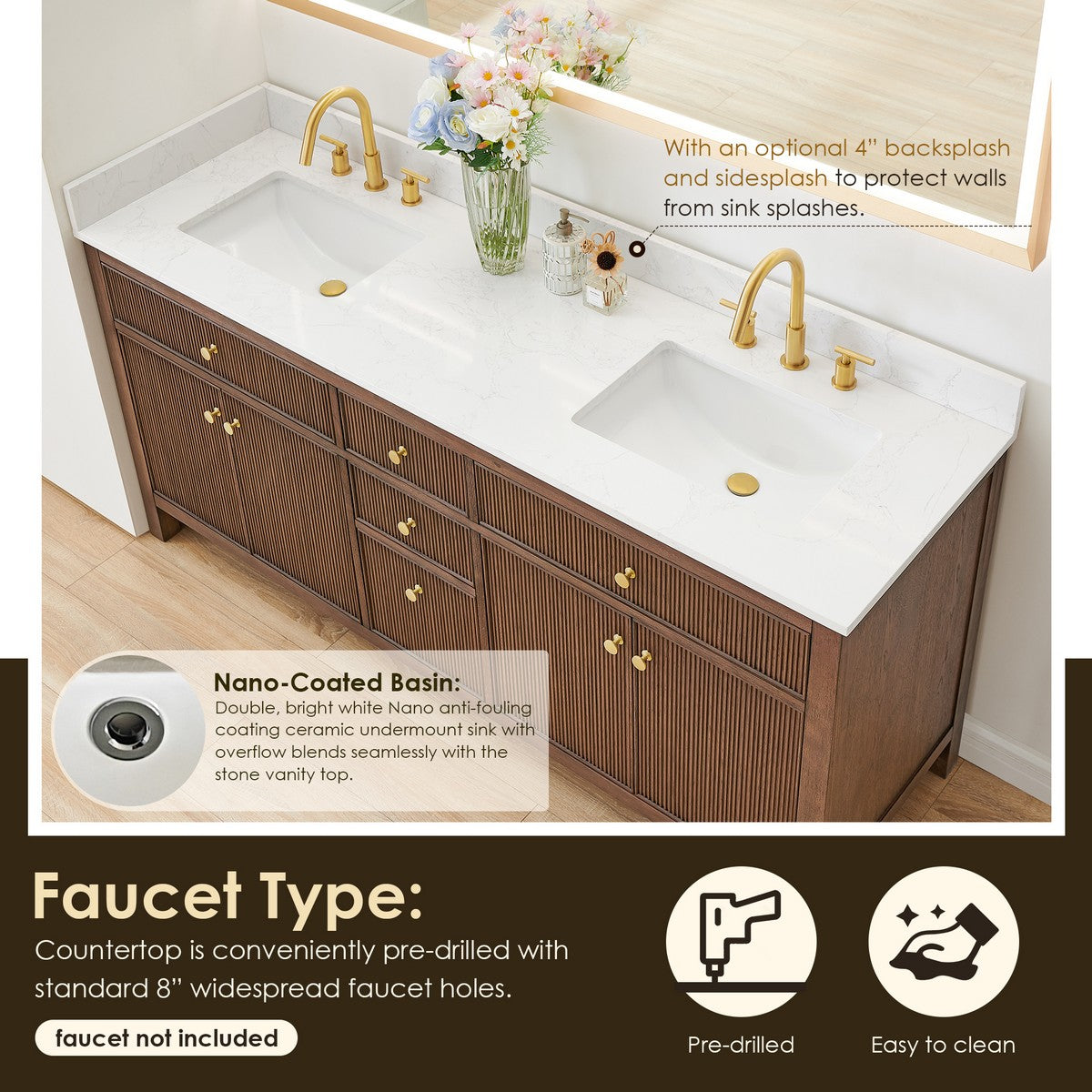 567072-BK-GW-NM Cerrito 72 Inch Freestanding Double Sink Bathroom Vanity