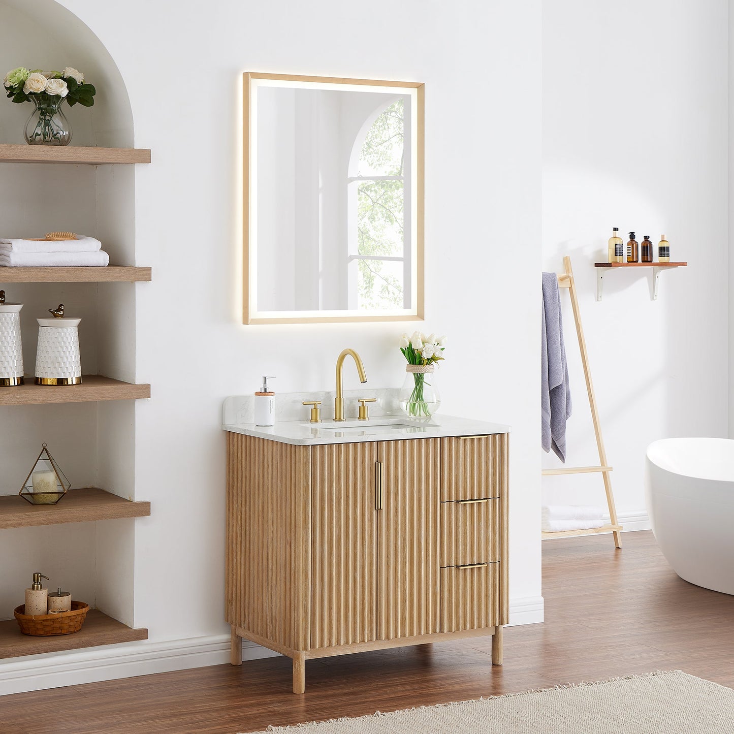 Sierra 36" Single Bathroom Vanity in Washed Light Brown with Engineered Stone Countertop