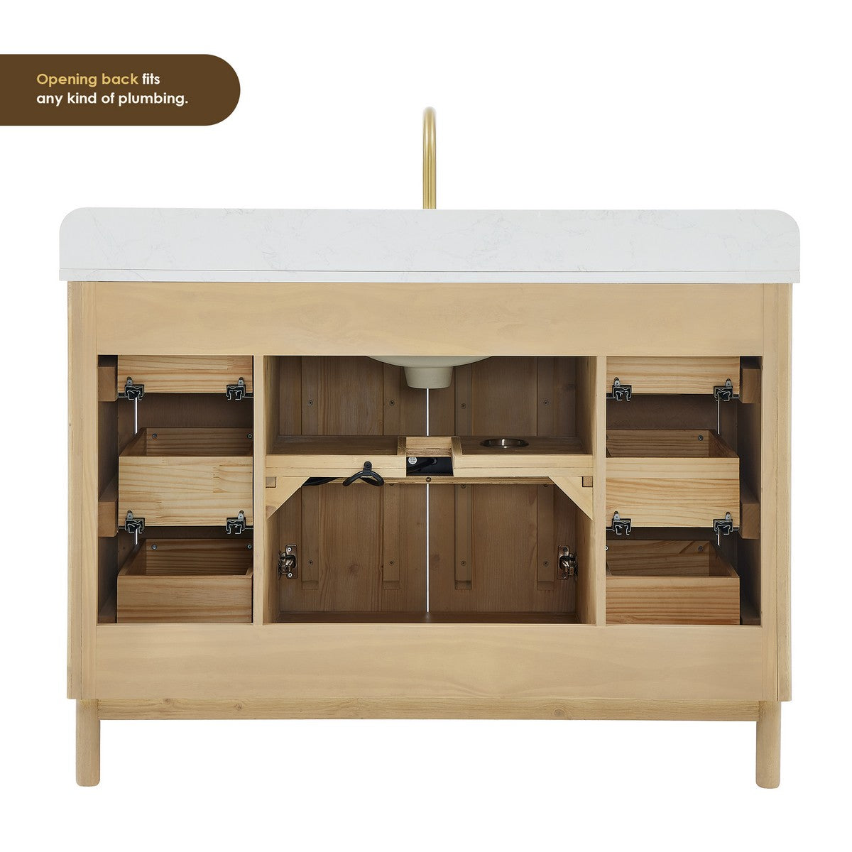 Sierra 48 Inch Freestanding Single Sink Bathroom Vanity in Washing Light Brown with Grain White Engineered Stone Countertop