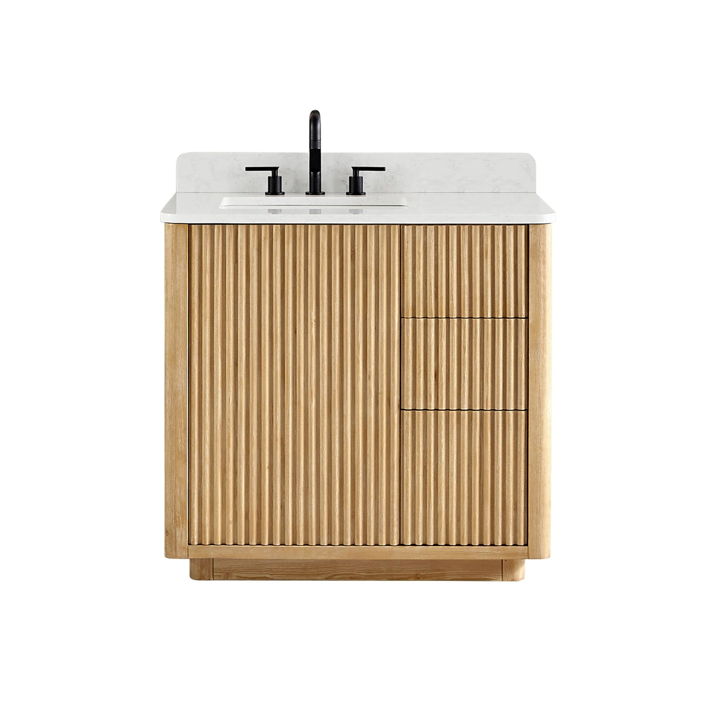 Clayton 36" Single Bathroom Vanity in Washed Light Brown with Grain White Engineered Stone Countertop