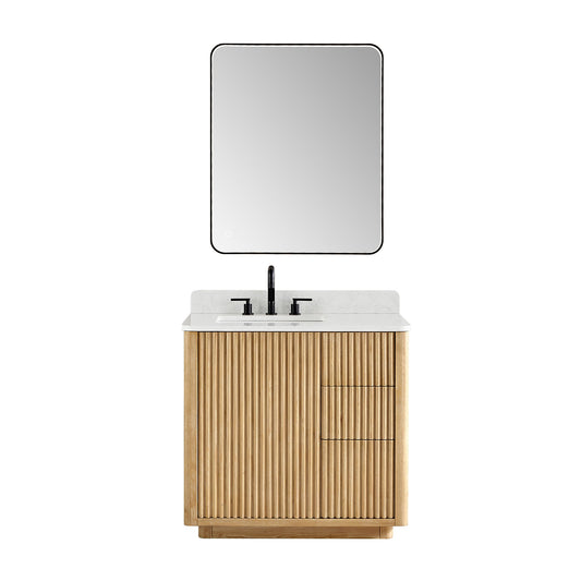 Clayton 36" Single Bathroom Vanity in Washed Light Brown with Grain White Engineered Stone Countertop