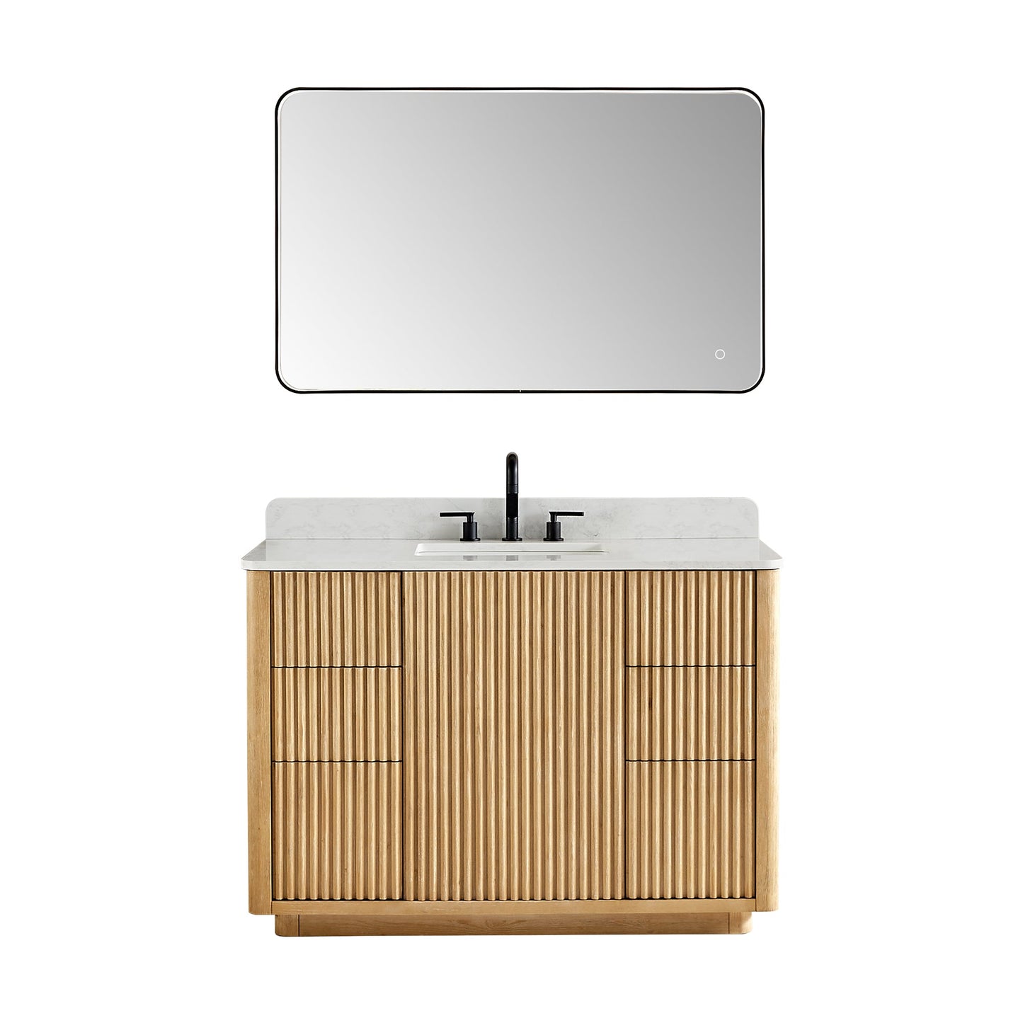 Clayton 48" Single Bathroom Vanity in Washed Light Brown with Grain White Engineered Stone Countertop