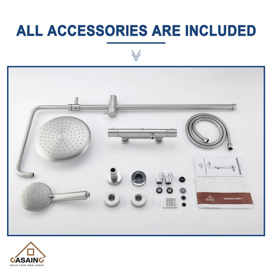 9.5" Thermostatic Rain Shower Faucet with Slide Bar and Hand Shower