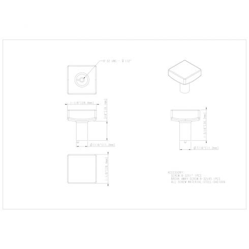 1-1/8" Overall Length Square Dominique Cabinet Knob