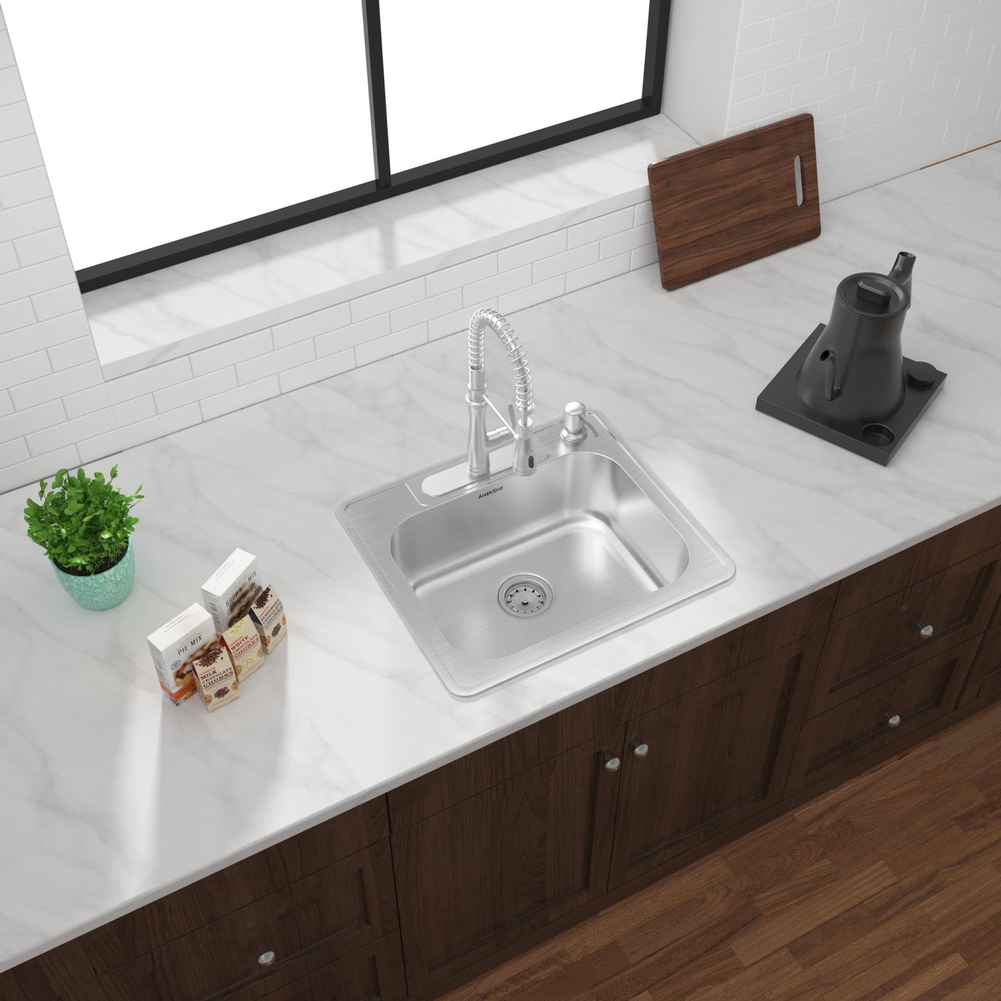 AS110 25″ x 22″ x 8″ 20G Single Bowl Topmount Builder Stainless Steel Kitchen Sink