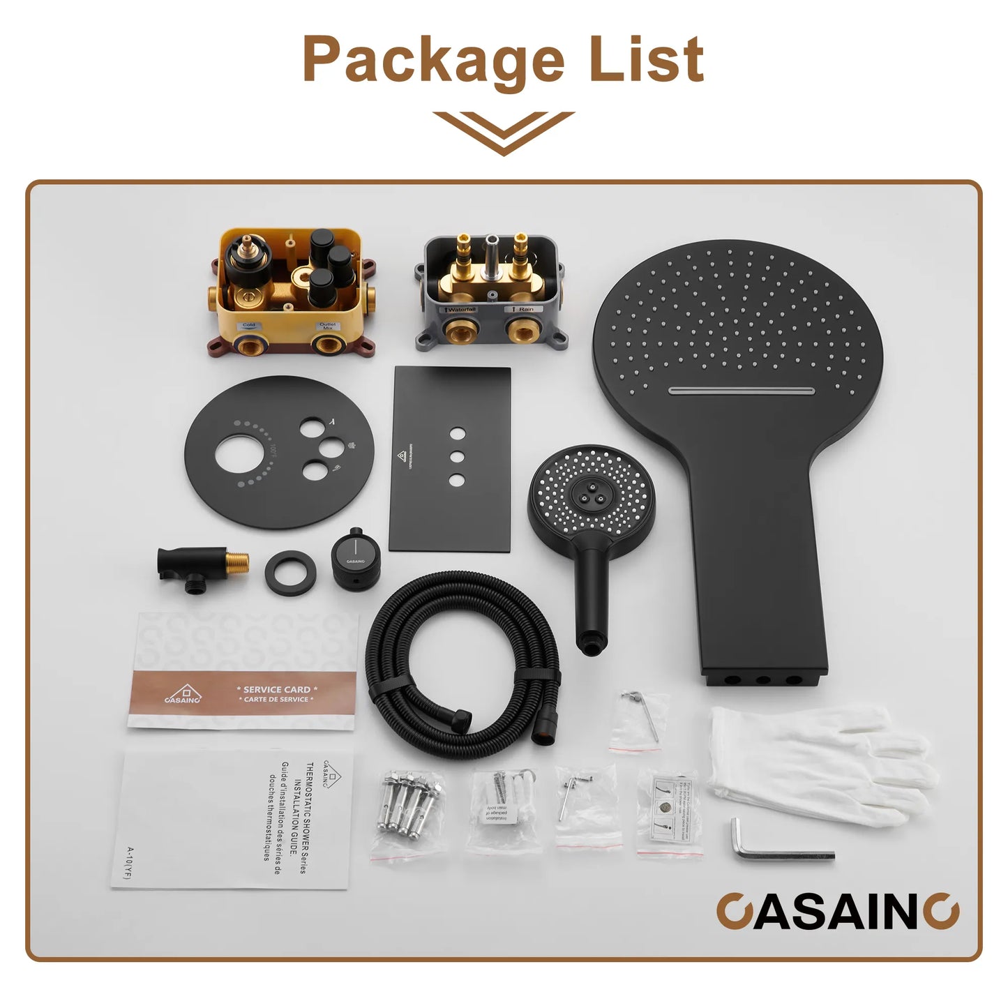 22" Wall Mounted Thermostatic Rainfall Shower System with Waterfall Showerhead