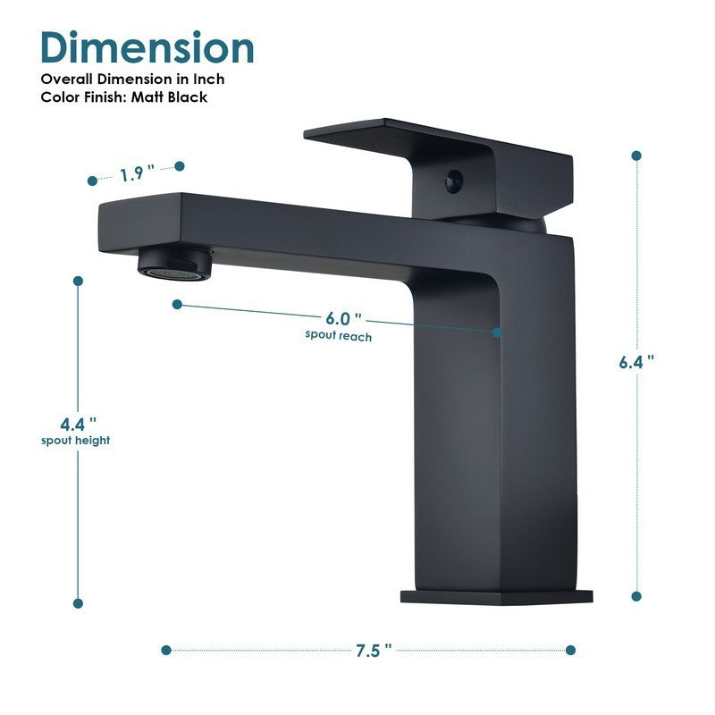 Aalst 6 3/8 Inch Single Hole Bathroom Faucet - Matte Black