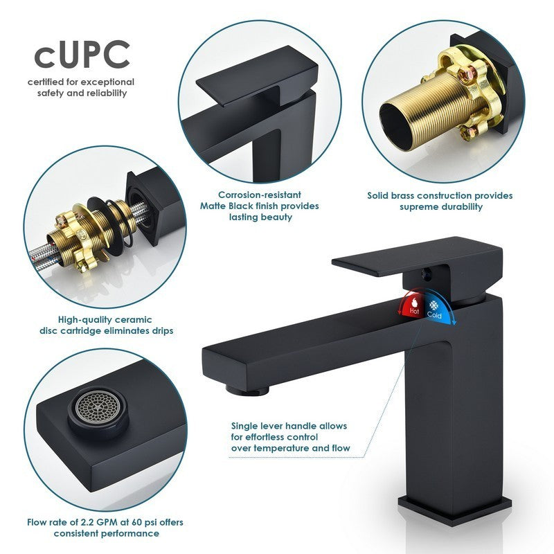 Aalst 6 3/8 Inch Single Hole Bathroom Faucet - Matte Black