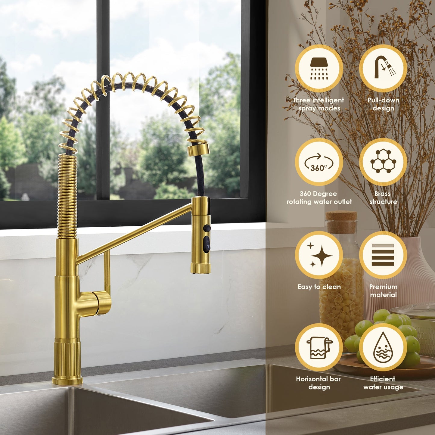 Nette Single-Handle Kitchen Faucet with Pull Down Sprayer