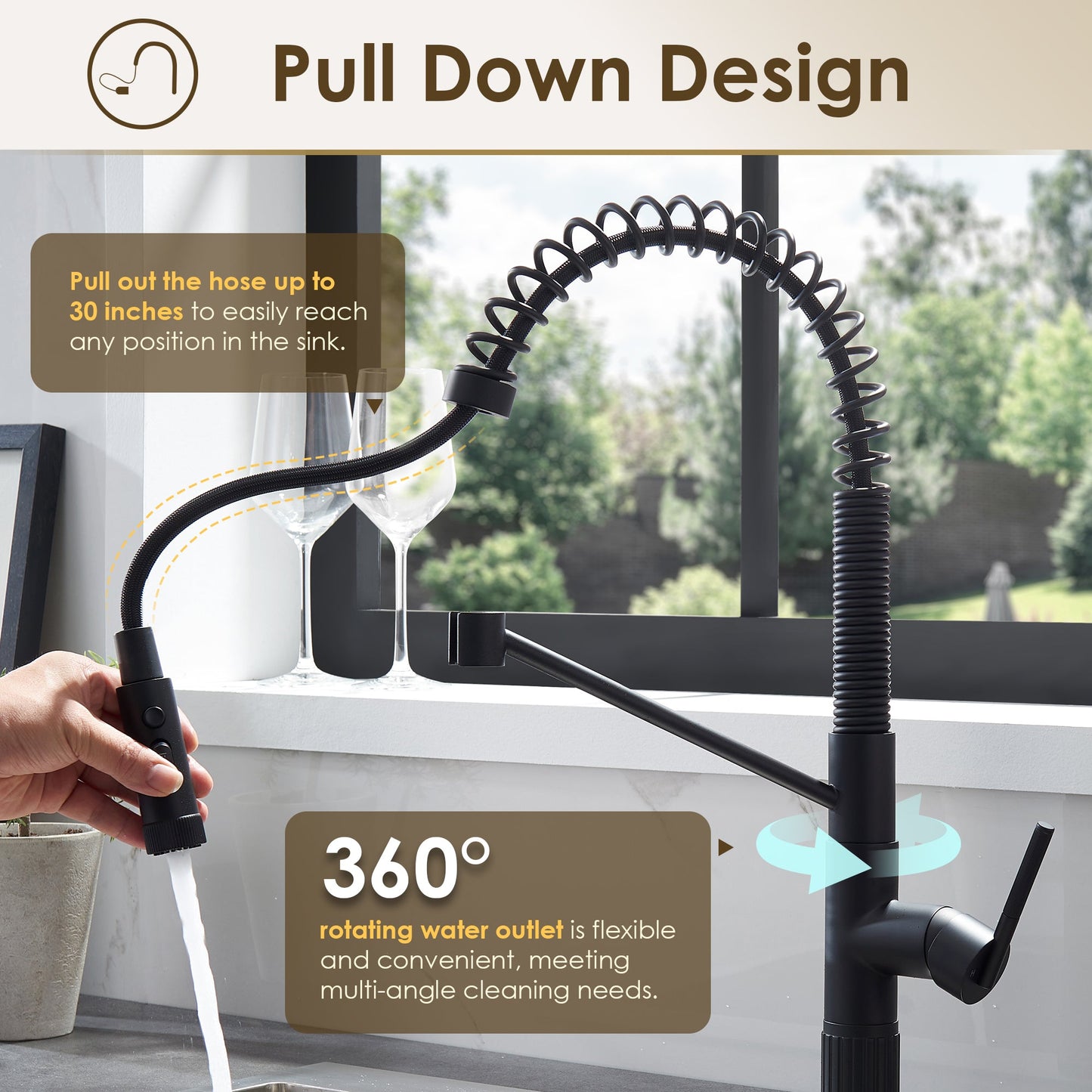 Nette Single-Handle Kitchen Faucet with Pull Down Sprayer