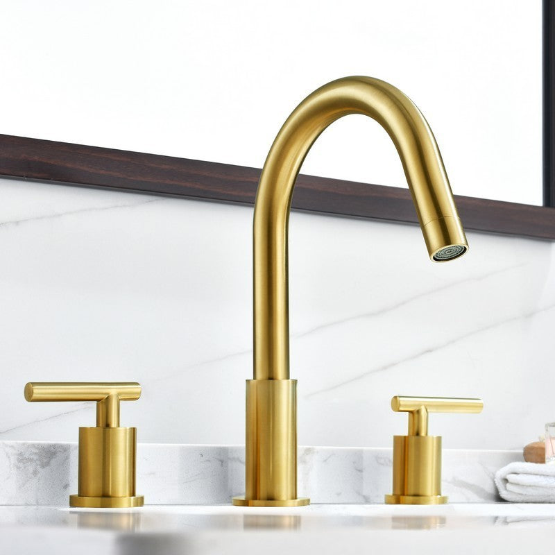 Balen 10 3/8 Inch Widespread Two Handle High-Arc Bathroom Faucet, Brushed Gold