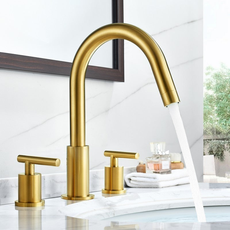 Balen 10 3/8 Inch Widespread Two Handle High-Arc Bathroom Faucet, Brushed Gold