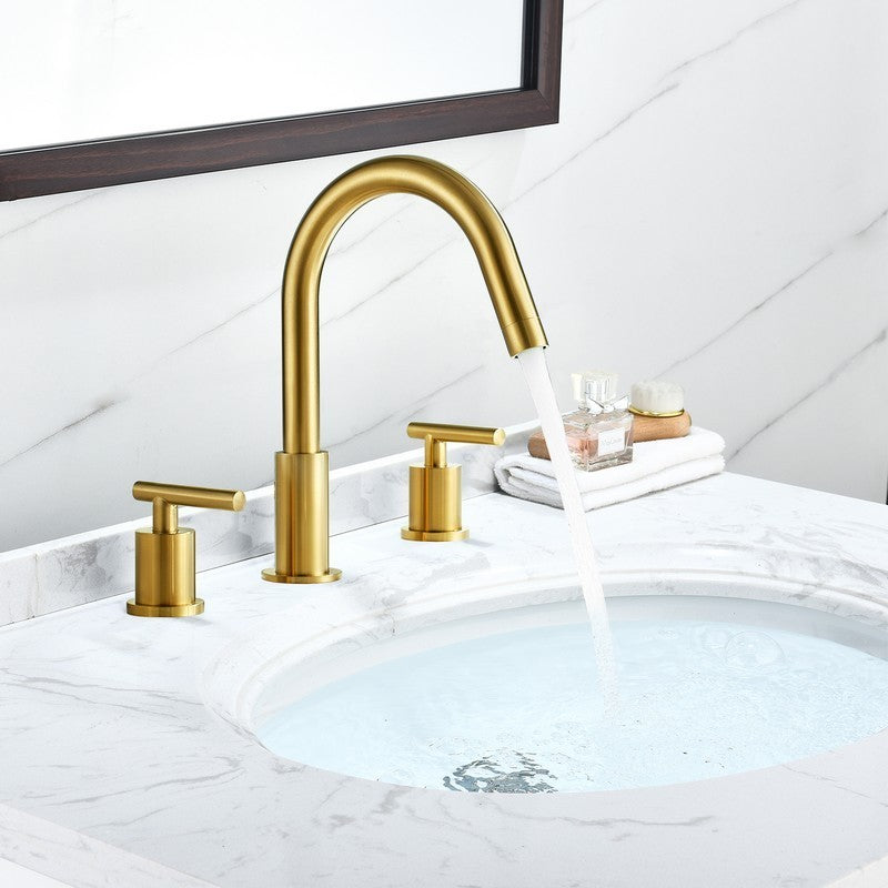 Balen 10 3/8 Inch Widespread Two Handle High-Arc Bathroom Faucet, Brushed Gold
