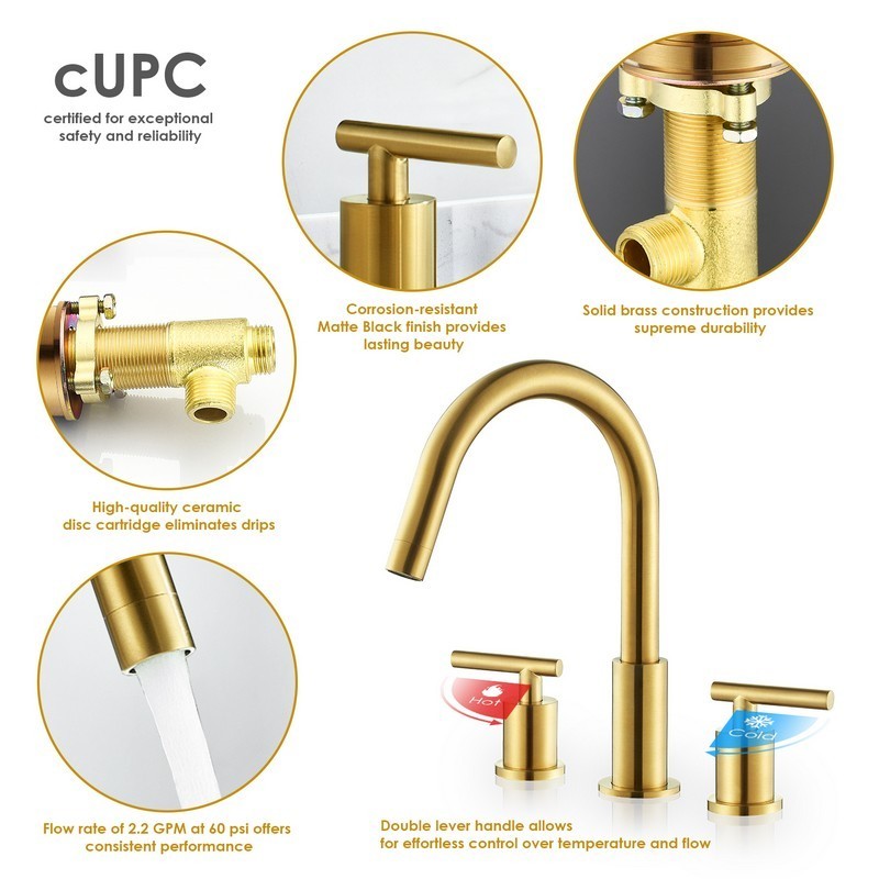 Balen 10 3/8 Inch Widespread Two Handle High-Arc Bathroom Faucet, Brushed Gold