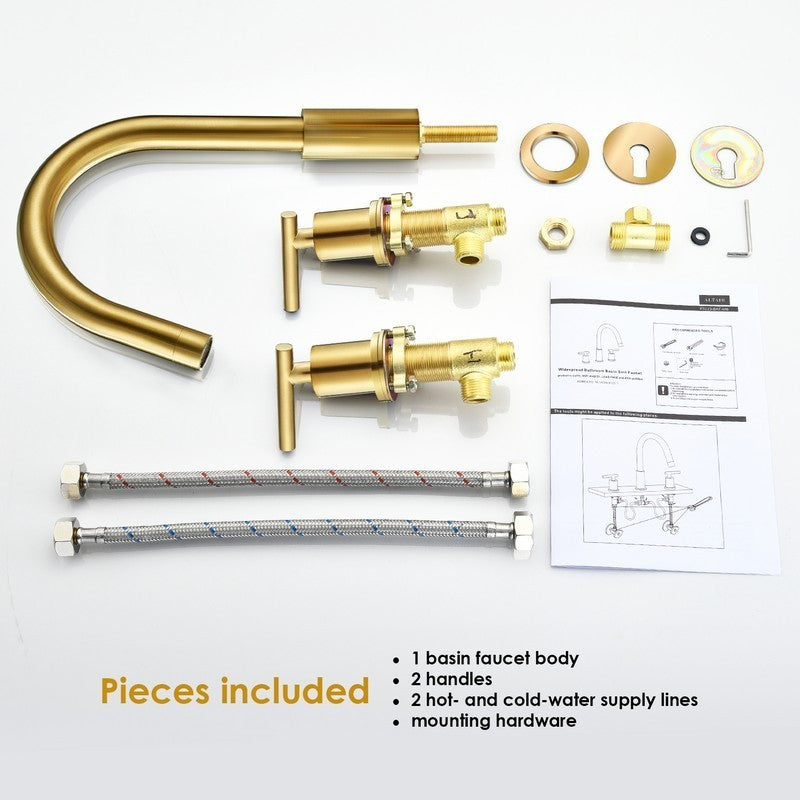 Balen 10 3/8 Inch Widespread Two Handle High-Arc Bathroom Faucet, Brushed Gold