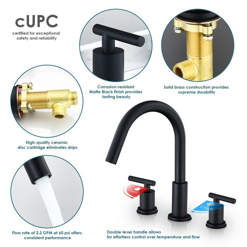Balen 10 3/8 Inch Widespread Two Handle High-Arc Bathroom Faucet, Brushed Gold